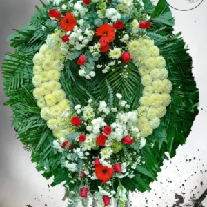 Corona Fúnebre Doble con Rosas Rojas y Blancas