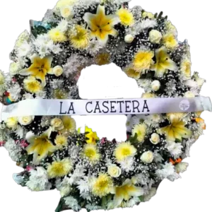 Ofrenda Fúnebre Bordada Floral Blanca y Amarilla