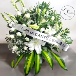 Ofrenda Fúnebre Blanca con Listón